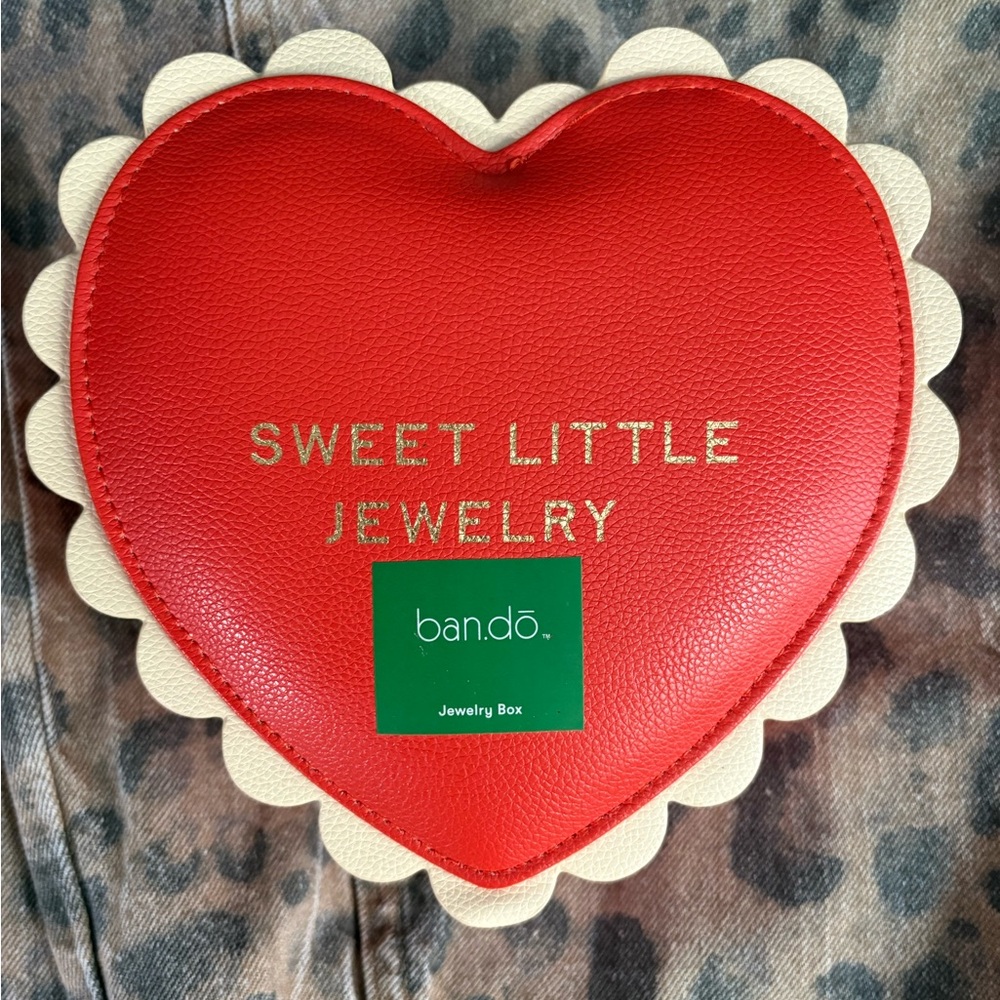 ban.do Red and Cream Heart Jewelry Box with Gold Lettering